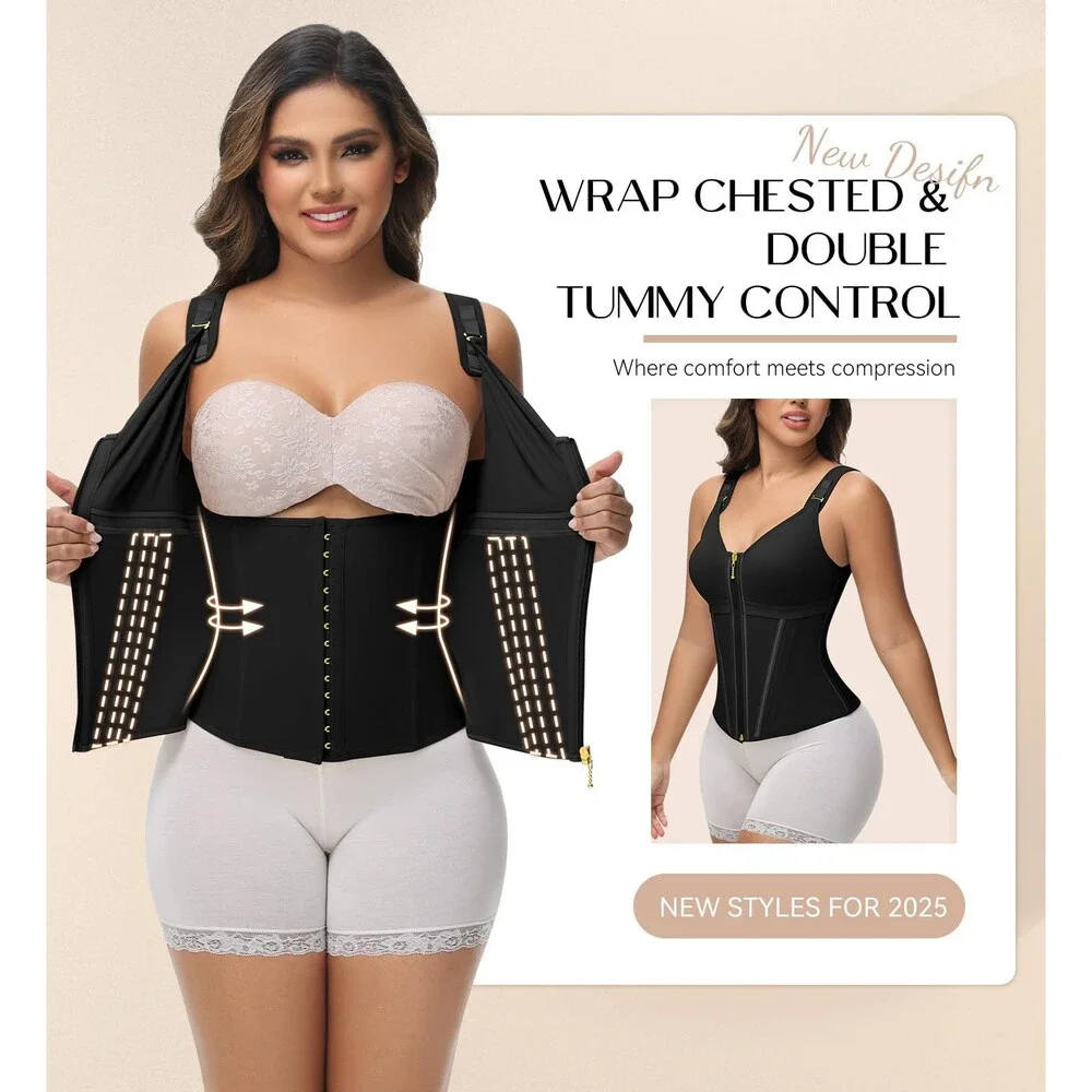 SHAPSHE Women's Black Waist Trainer Corset Tummy Control Sport Workout Body M